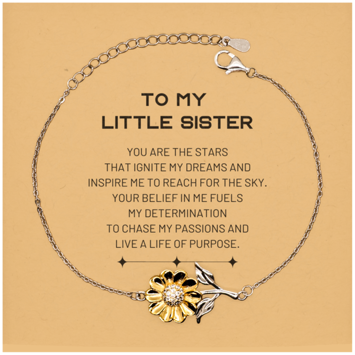 To My Little Sister Sunflower Bracelet, You are the stars that ignite my dreams and inspire me to reach for the sky, Birthday Christmas Unique Gifts For Little Sister, Thank You Gifts For Little Sister