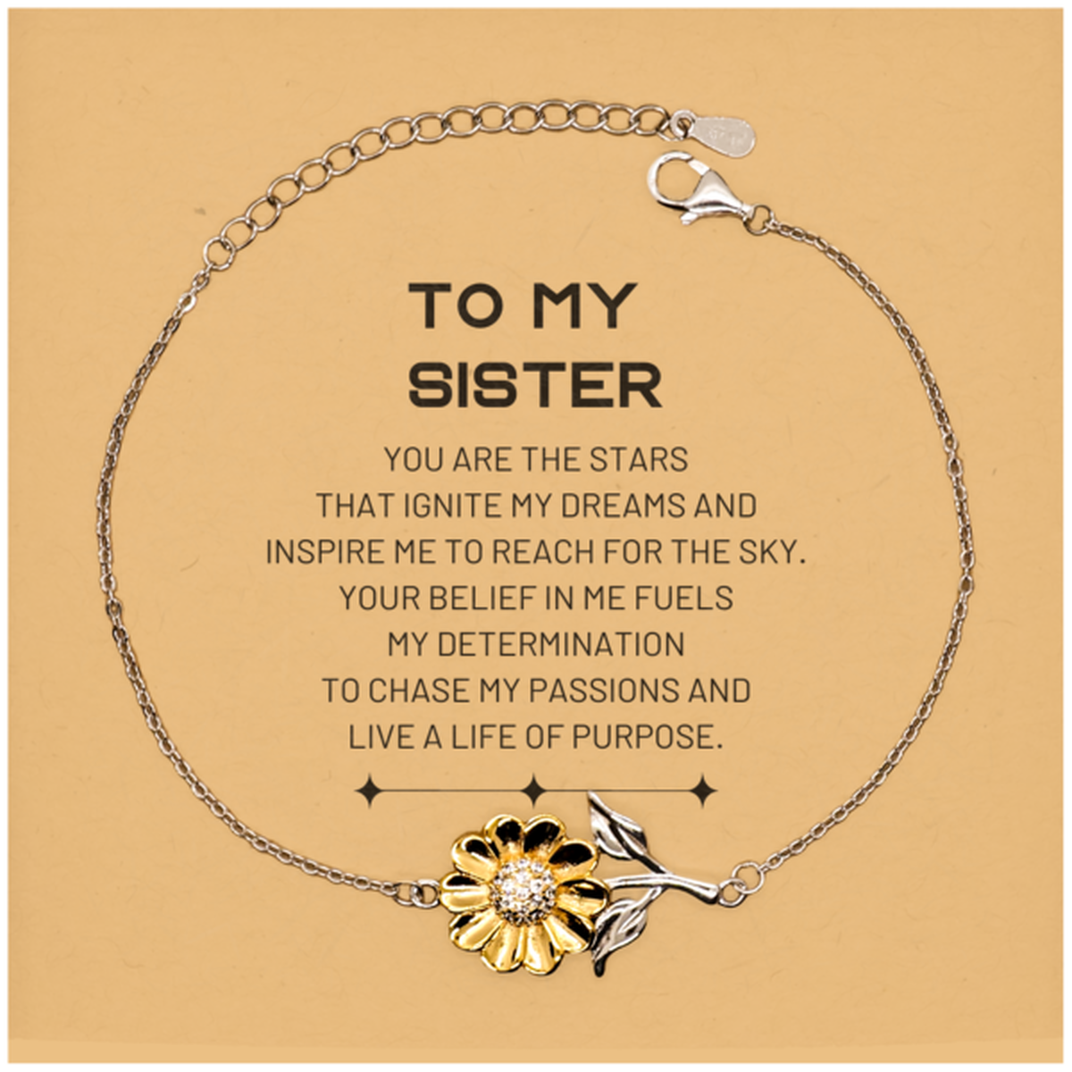 To My Sister Sunflower Bracelet, You are the stars that ignite my dreams and inspire me to reach for the sky, Birthday Christmas Unique Gifts For Sister, Thank You Gifts For Sister
