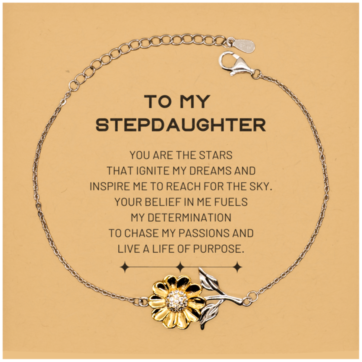 To My Stepdaughter Sunflower Bracelet, You are the stars that ignite my dreams and inspire me to reach for the sky, Birthday Christmas Unique Gifts For Stepdaughter, Thank You Gifts For Stepdaughter