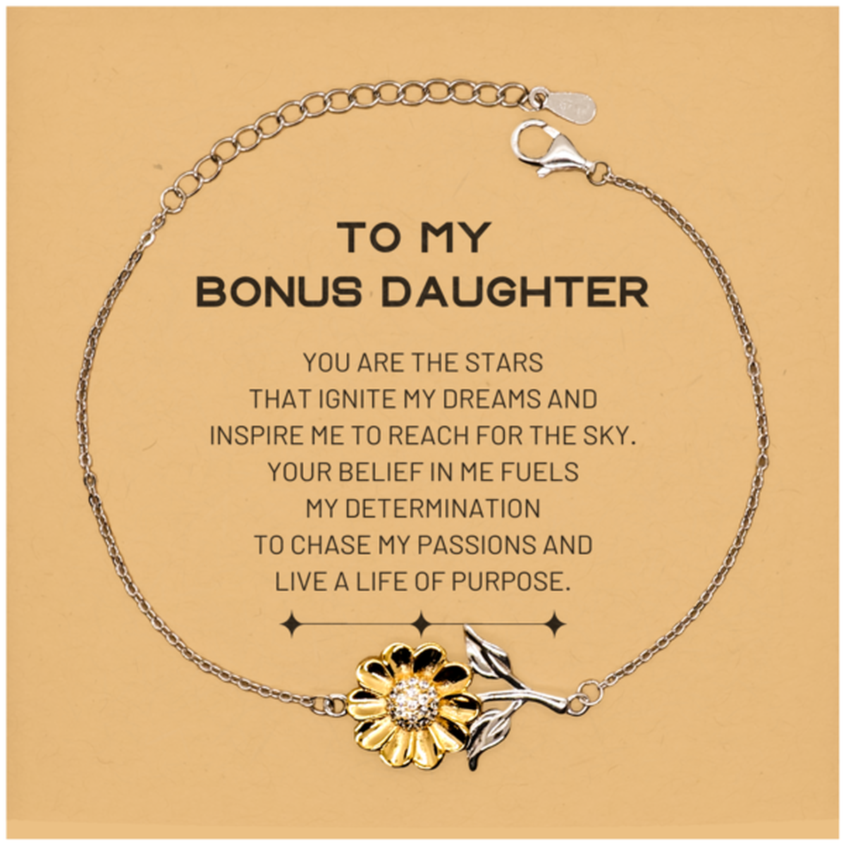 To My Bonus Daughter Sunflower Bracelet, You are the stars that ignite my dreams and inspire me to reach for the sky, Birthday Christmas Unique Gifts For Bonus Daughter, Thank You Gifts For Bonus Daughter