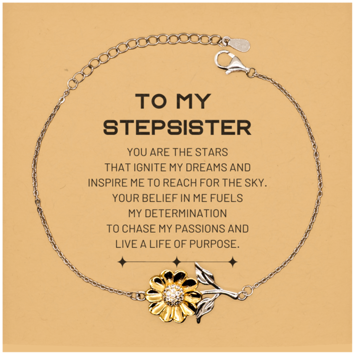 To My Stepsister Sunflower Bracelet, You are the stars that ignite my dreams and inspire me to reach for the sky, Birthday Christmas Unique Gifts For Stepsister, Thank You Gifts For Stepsister