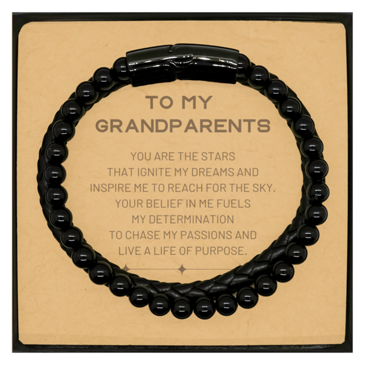 To My Grandparents Stone Leather Bracelets, You are the stars that ignite my dreams and inspire me to reach for the sky, Birthday Christmas Unique Gifts For Grandparents, Thank You Gifts For Grandparents