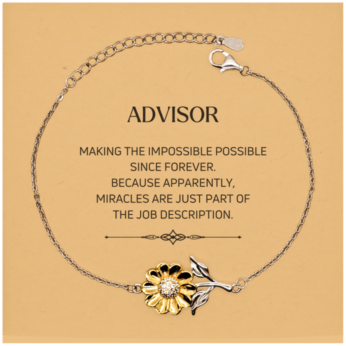 Funny Advisor Gifts, Miracles are just part of the job description, Inspirational Birthday Christmas Sunflower Bracelet For Advisor, Men, Women, Coworkers, Friends, Boss