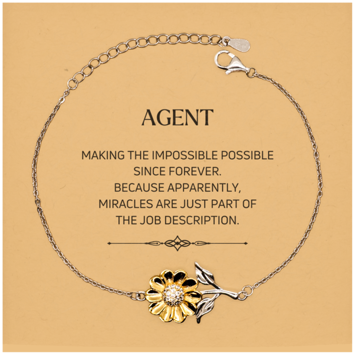 Funny Agent Gifts, Miracles are just part of the job description, Inspirational Birthday Christmas Sunflower Bracelet For Agent, Men, Women, Coworkers, Friends, Boss