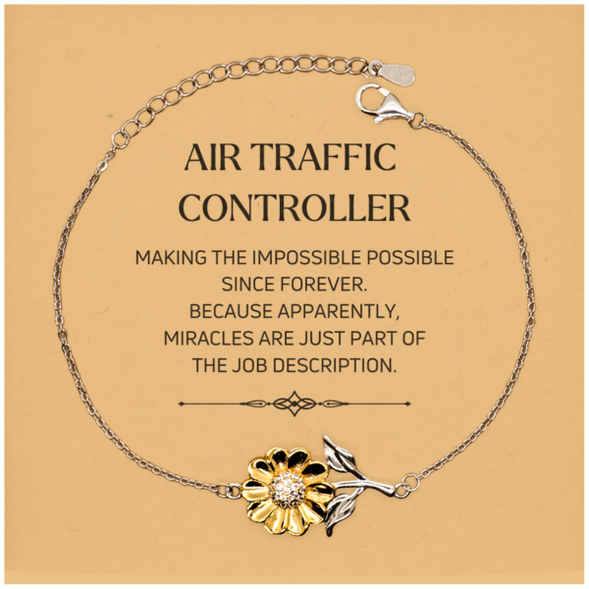 Funny Air Traffic Controller Gifts, Miracles are just part of the job description, Inspirational Birthday Christmas Sunflower Bracelet For Air Traffic Controller, Men, Women, Coworkers, Friends, Boss