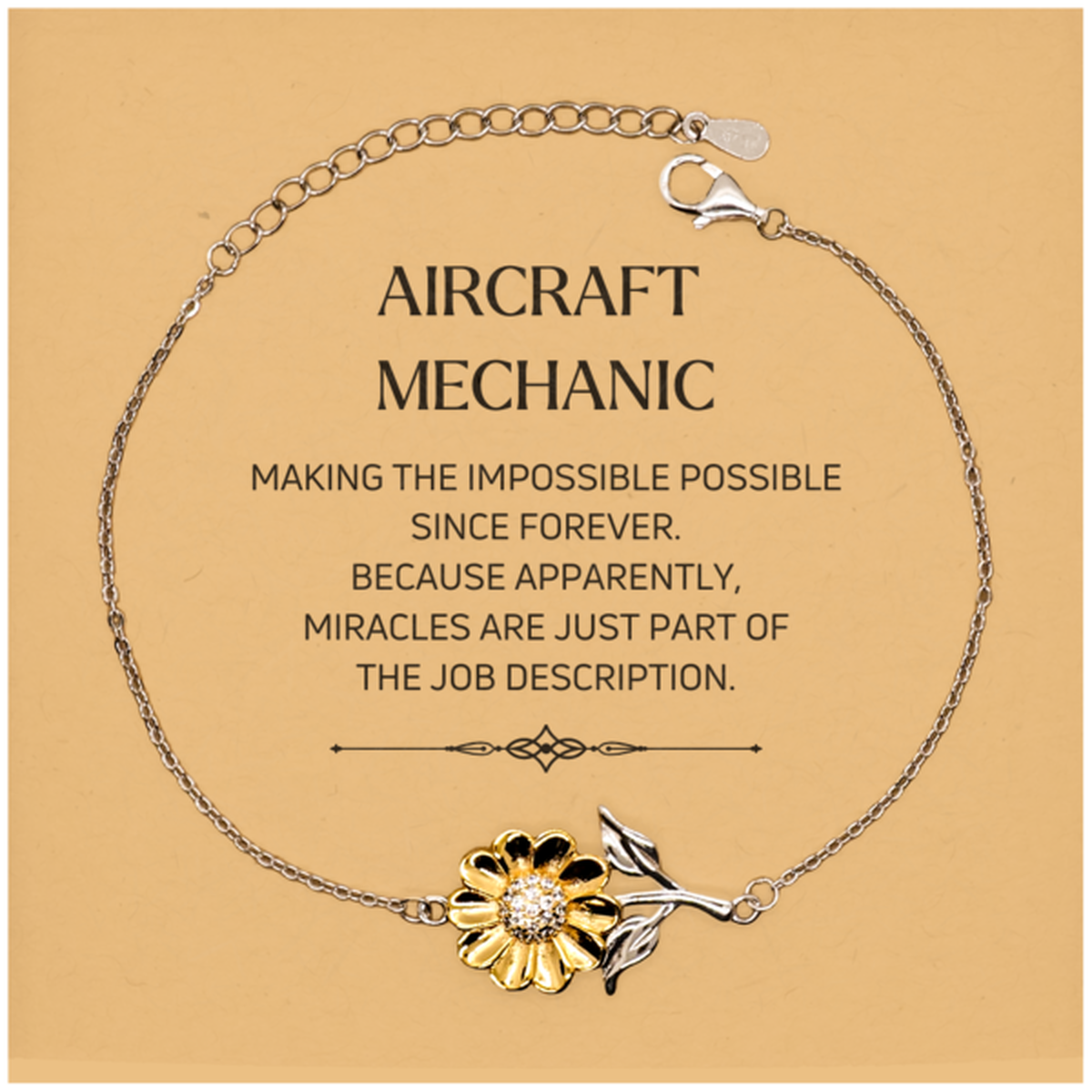 Funny Aircraft Mechanic Gifts, Miracles are just part of the job description, Inspirational Birthday Christmas Sunflower Bracelet For Aircraft Mechanic, Men, Women, Coworkers, Friends, Boss