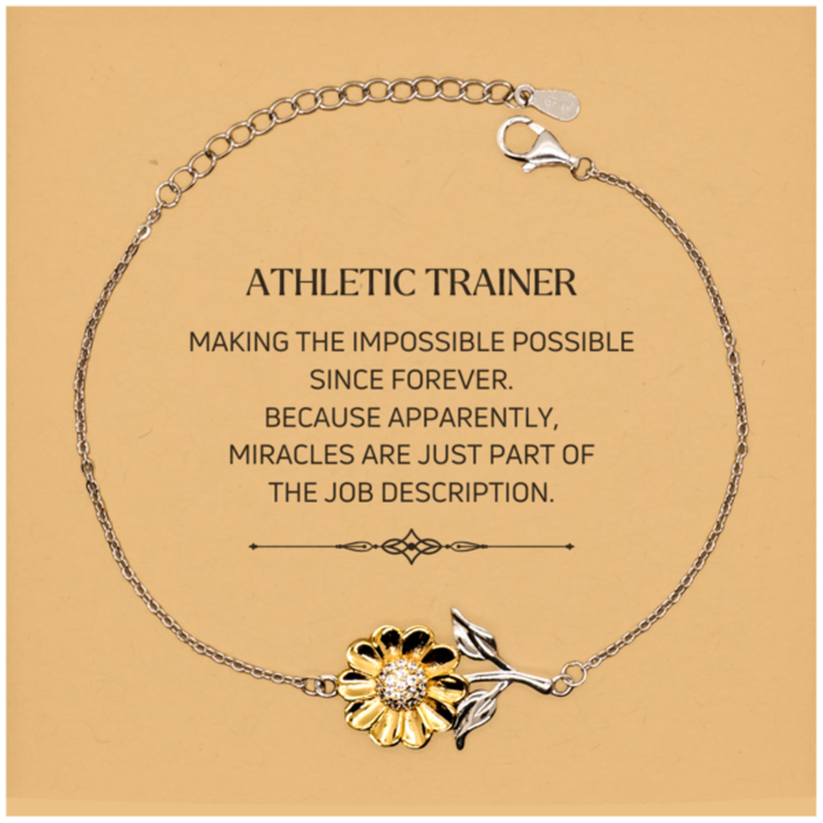 Funny Athletic Trainer Gifts, Miracles are just part of the job description, Inspirational Birthday Christmas Sunflower Bracelet For Athletic Trainer, Men, Women, Coworkers, Friends, Boss