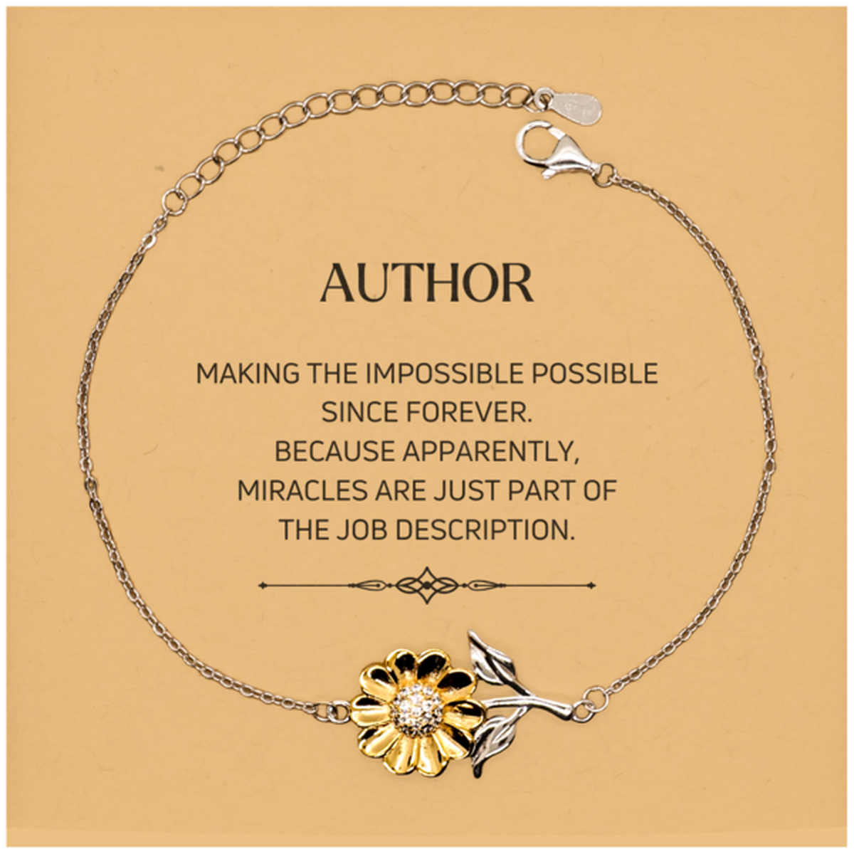 Funny Author Gifts, Miracles are just part of the job description, Inspirational Birthday Christmas Sunflower Bracelet For Author, Men, Women, Coworkers, Friends, Boss