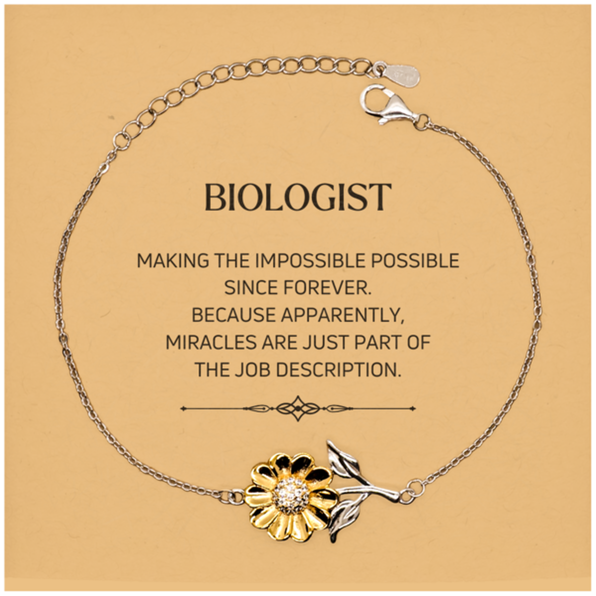 Funny Biologist Gifts, Miracles are just part of the job description, Inspirational Birthday Christmas Sunflower Bracelet For Biologist, Men, Women, Coworkers, Friends, Boss