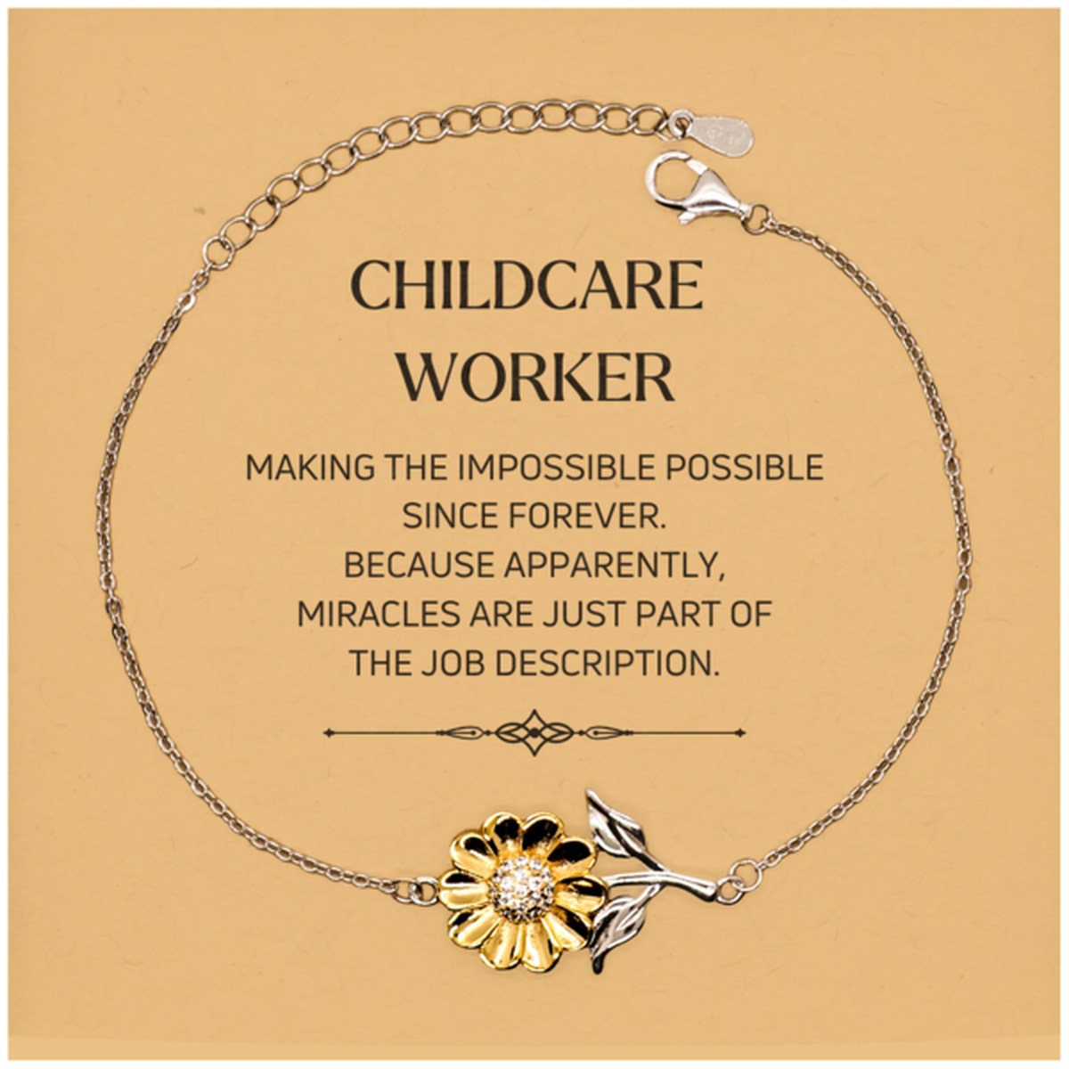 Funny Childcare Worker Gifts, Miracles are just part of the job description, Inspirational Birthday Christmas Sunflower Bracelet For Childcare Worker, Men, Women, Coworkers, Friends, Boss