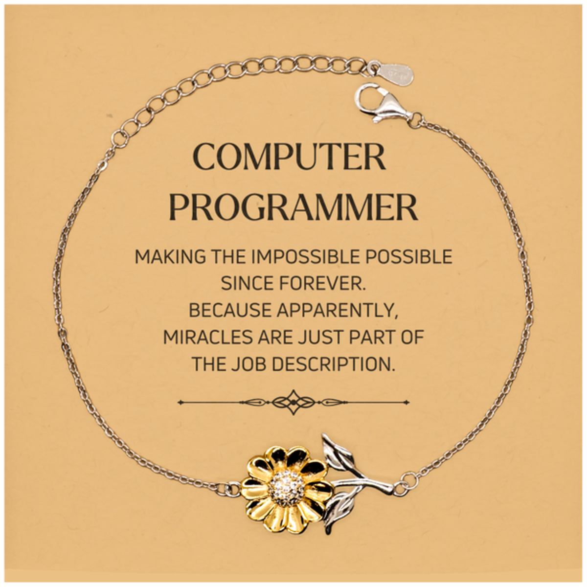 Funny Computer Programmer Gifts, Miracles are just part of the job description, Inspirational Birthday Christmas Sunflower Bracelet For Computer Programmer, Men, Women, Coworkers, Friends, Boss