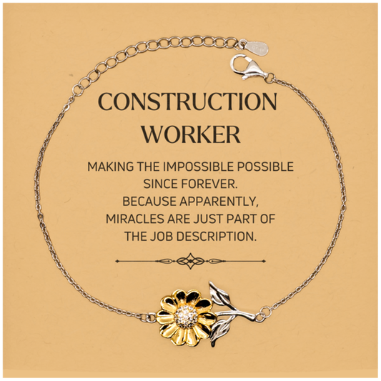 Construction Worker Sunflower Bracelet - Miracles are Just Part of the Job | Inspirational Gift