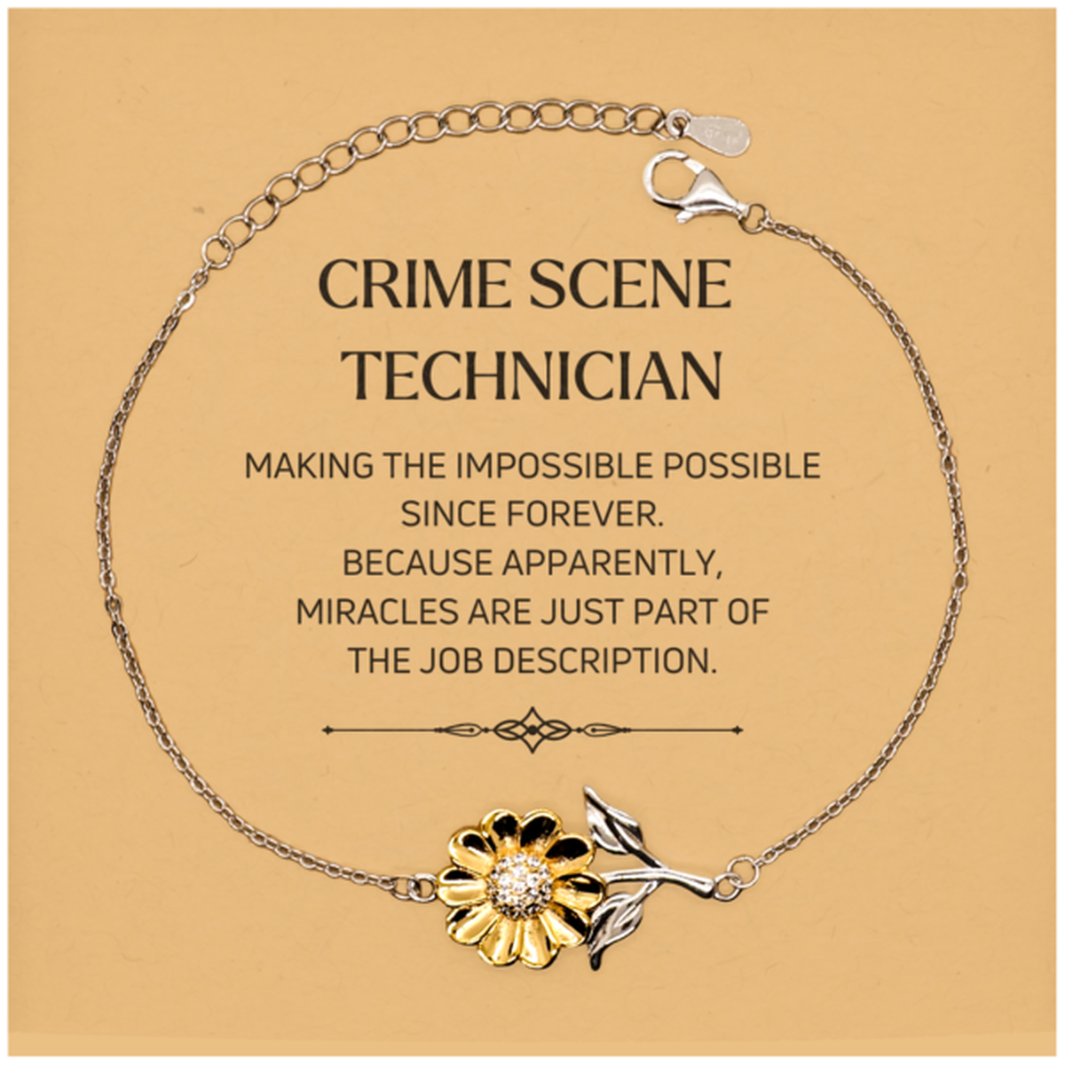 Funny Crime Scene Technician Gifts, Miracles are just part of the job description, Inspirational Birthday Christmas Sunflower Bracelet For Crime Scene Technician, Men, Women, Coworkers, Friends, Boss