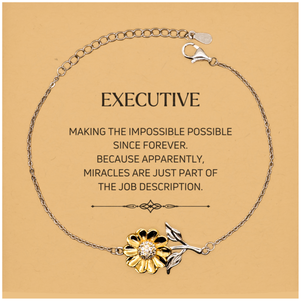 Funny Executive Gifts, Miracles are just part of the job description, Inspirational Birthday Christmas Sunflower Bracelet For Executive, Men, Women, Coworkers, Friends, Boss