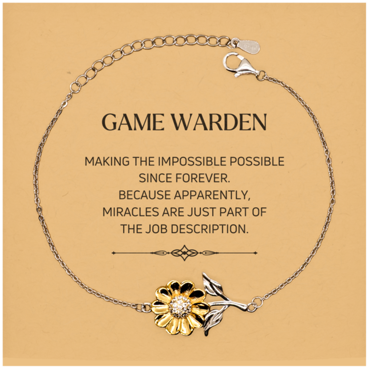 Funny Game Warden Gifts, Miracles are just part of the job description, Inspirational Birthday Christmas Sunflower Bracelet For Game Warden, Men, Women, Coworkers, Friends, Boss