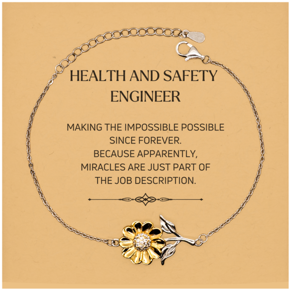 Funny Health and Safety Engineer Gifts, Miracles are just part of the job description, Inspirational Birthday Christmas Sunflower Bracelet For Health and Safety Engineer, Men, Women, Coworkers, Friends, Boss