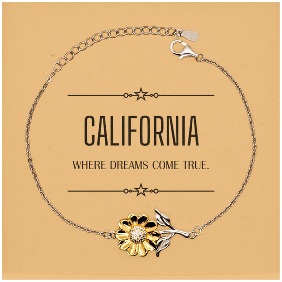 Love California State Sunflower Bracelet, California Where dreams come true, Birthday Christmas Inspirational Gifts For California Men, Women, Friends