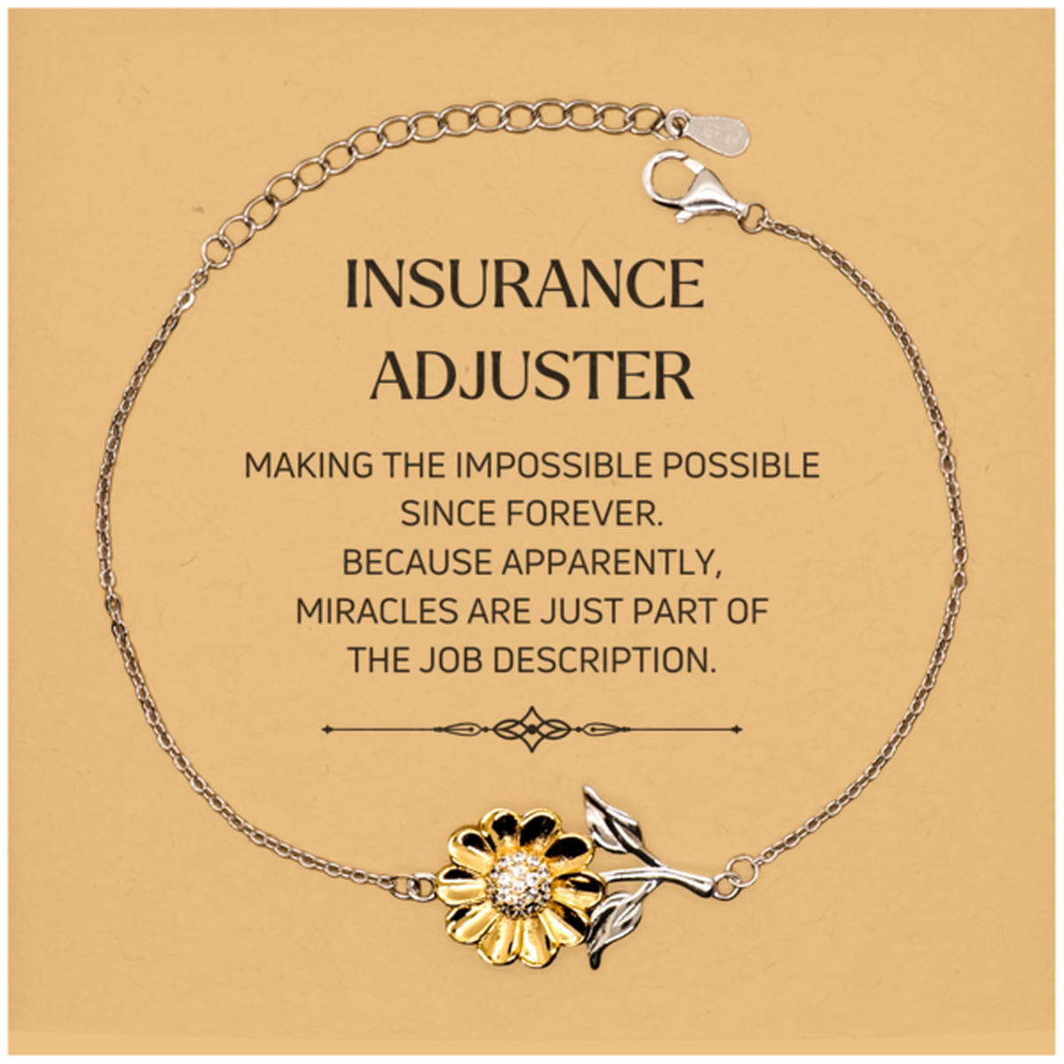 Insurance Adjuster Sunflower Bracelet - Miracles are Just Part of the Job | Meaningful Gift