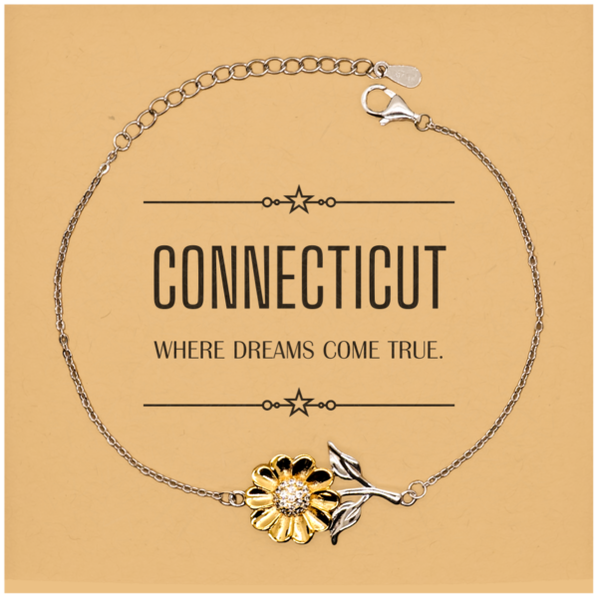 Love Connecticut State Sunflower Bracelet, Connecticut Where dreams come true, Birthday Christmas Inspirational Gifts For Connecticut Men, Women, Friends