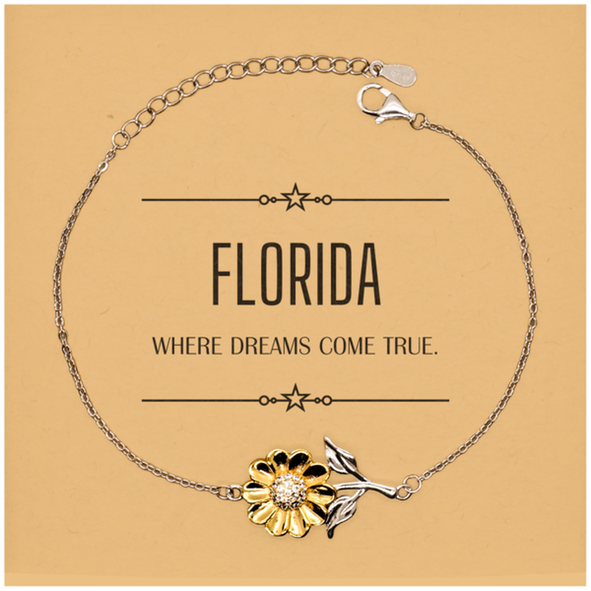 Love Florida State Sunflower Bracelet, Florida Where dreams come true, Birthday Christmas Inspirational Gifts For Florida Men, Women, Friends