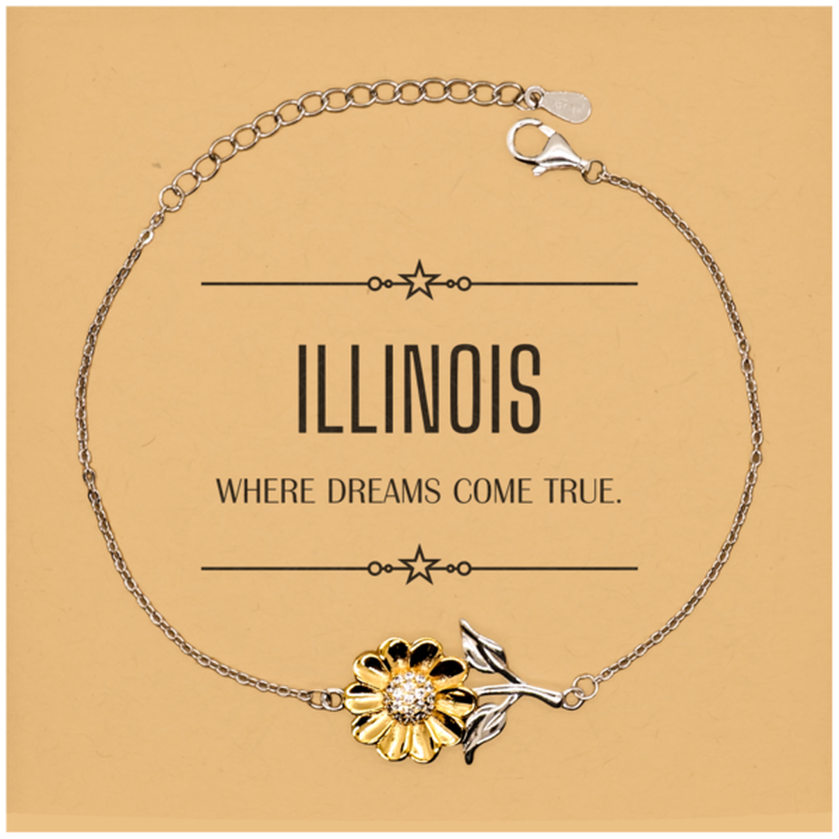 Love Illinois State Sunflower Bracelet, Illinois Where dreams come true, Birthday Christmas Inspirational Gifts For Illinois Men, Women, Friends