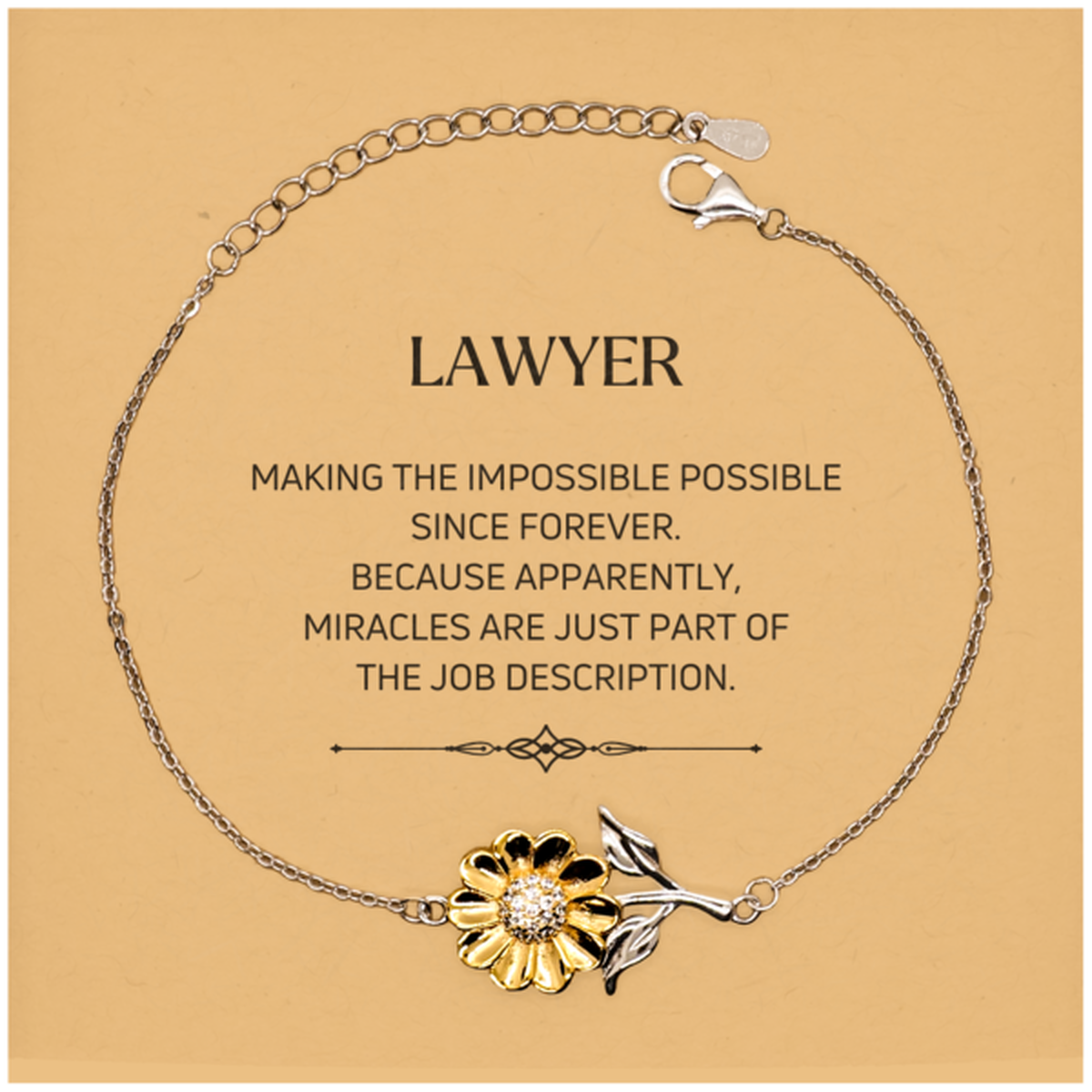 Funny Lawyer Gifts, Miracles are just part of the job description, Inspirational Birthday Christmas Sunflower Bracelet For Lawyer, Men, Women, Coworkers, Friends, Boss