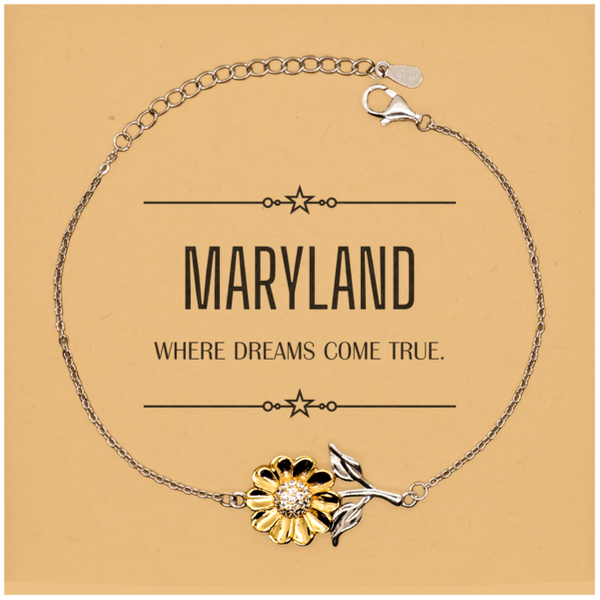 Love Maryland State Sunflower Bracelet, Maryland Where dreams come true, Birthday Christmas Inspirational Gifts For Maryland Men, Women, Friends