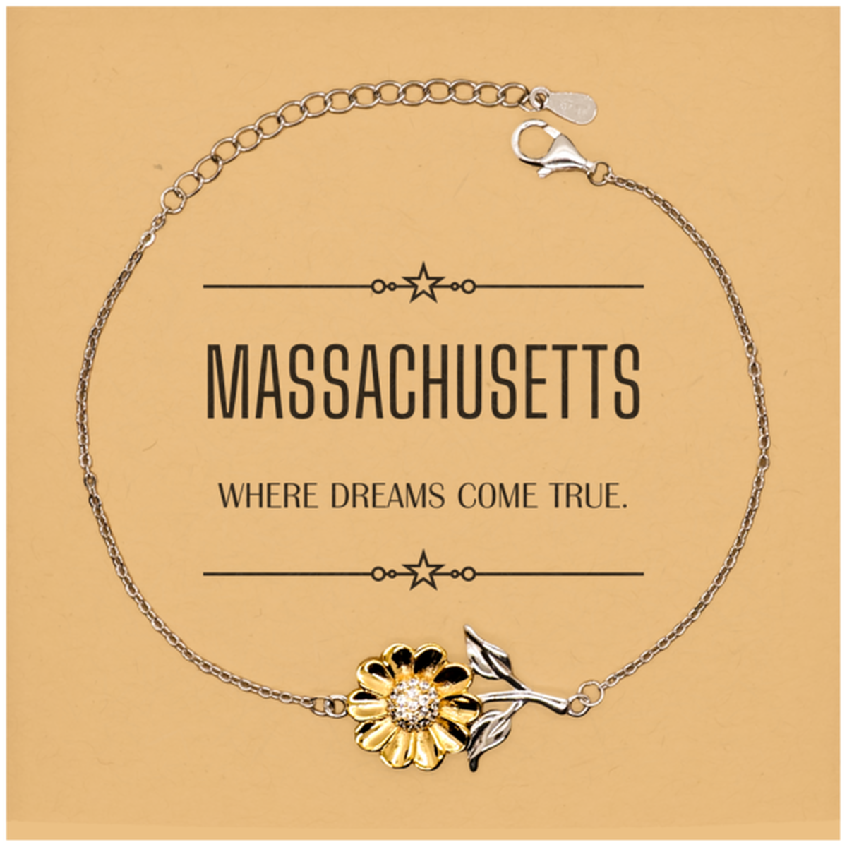 Love Massachusetts State Sunflower Bracelet, Massachusetts Where dreams come true, Birthday Christmas Inspirational Gifts For Massachusetts Men, Women, Friends