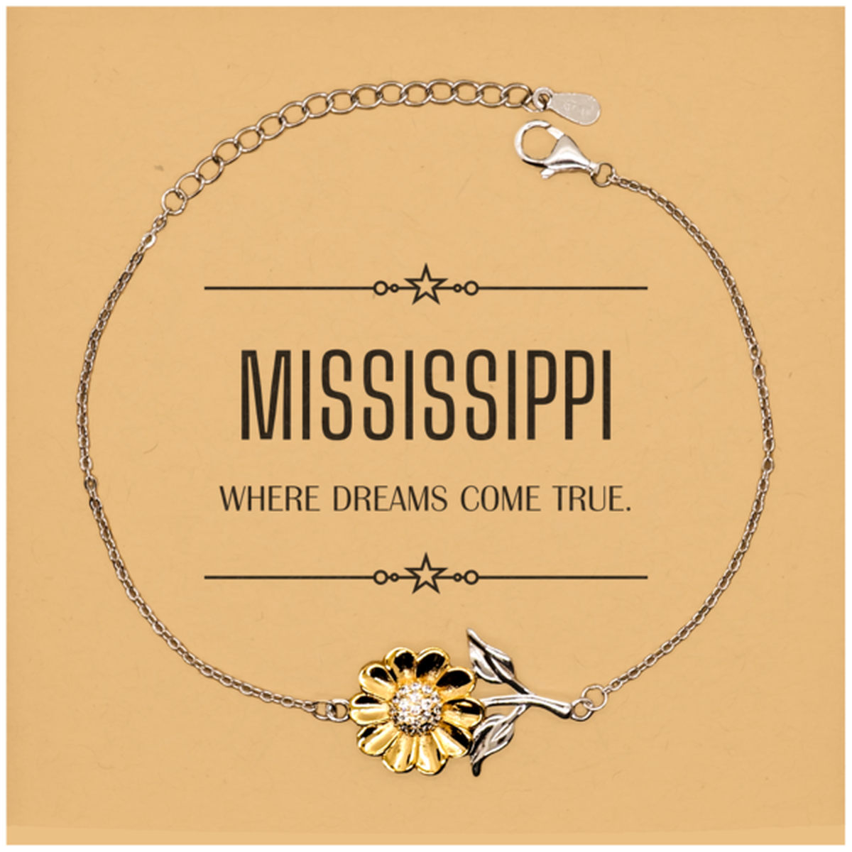 Love Mississippi State Sunflower Bracelet, Mississippi Where dreams come true, Birthday Christmas Inspirational Gifts For Mississippi Men, Women, Friends