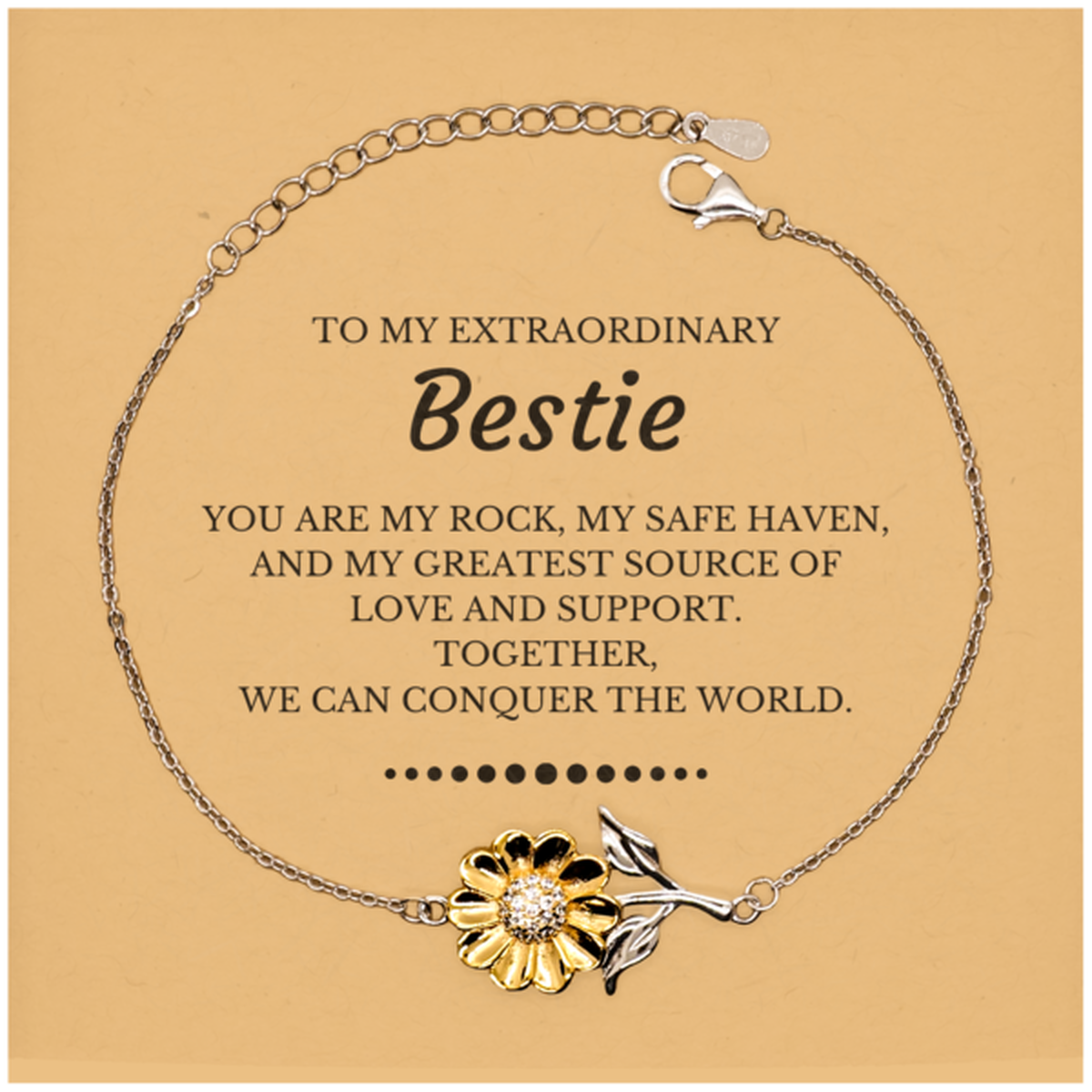 To My Extraordinary Bestie Gifts, Together, we can conquer the world, Birthday Christmas Sunflower Bracelet For Bestie, Christmas Gifts For Bestie