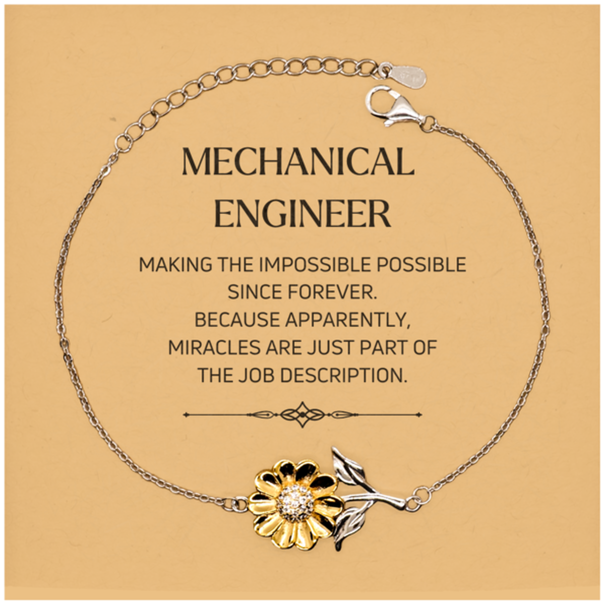 Funny Mechanical Engineer Gifts, Miracles are just part of the job description, Inspirational Birthday Christmas Sunflower Bracelet For Mechanical Engineer, Men, Women, Coworkers, Friends, Boss
