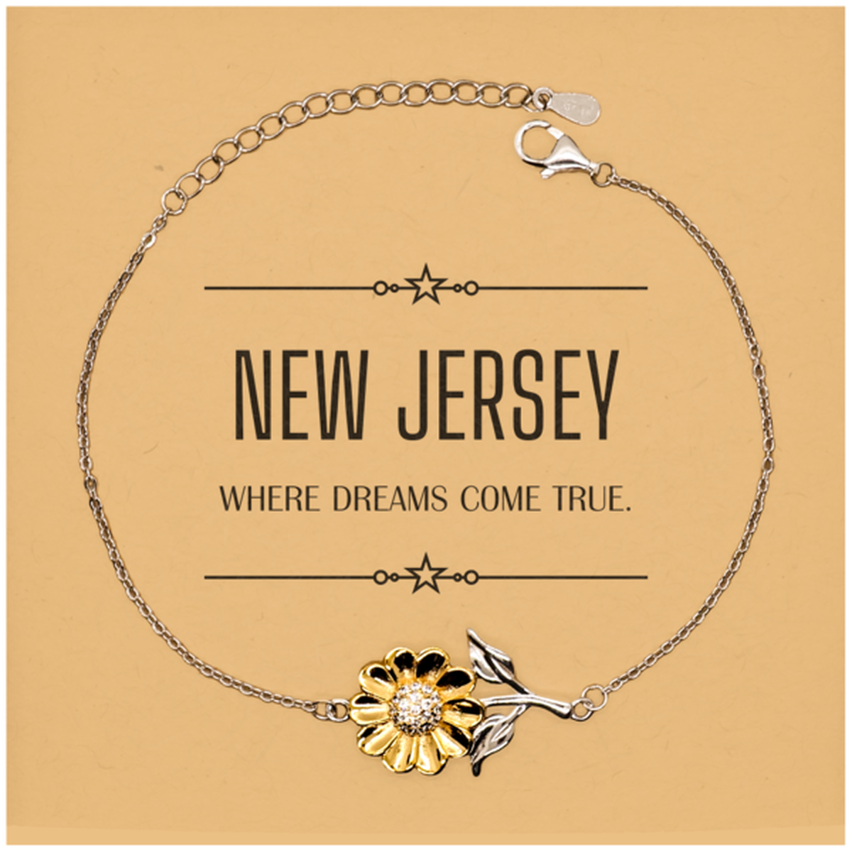 Love New Jersey State Sunflower Bracelet, New Jersey Where dreams come true, Birthday Christmas Inspirational Gifts For New Jersey Men, Women, Friends