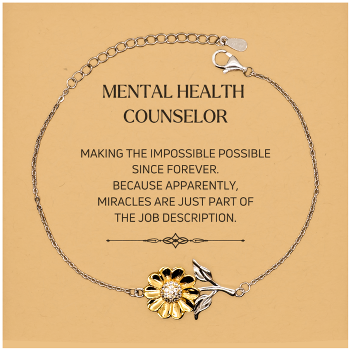 Mental Health Counselor Sunflower Bracelet - Miracles are Just Part of the Job | Inspirational Gift