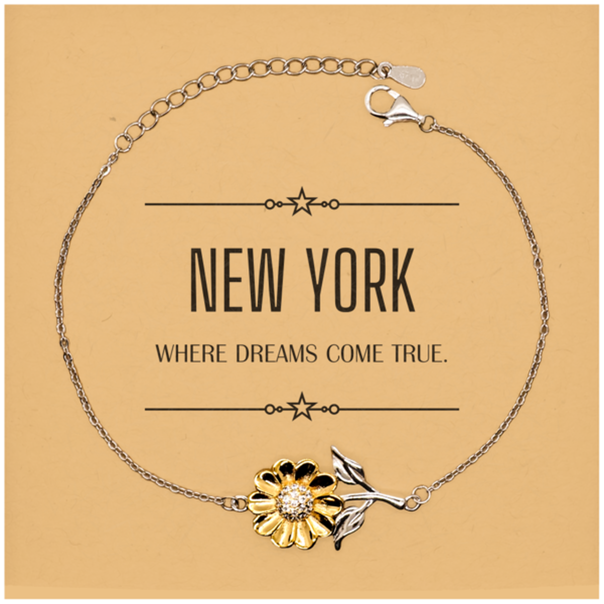 Love New York State Sunflower Bracelet, New York Where dreams come true, Birthday Christmas Inspirational Gifts For New York Men, Women, Friends
