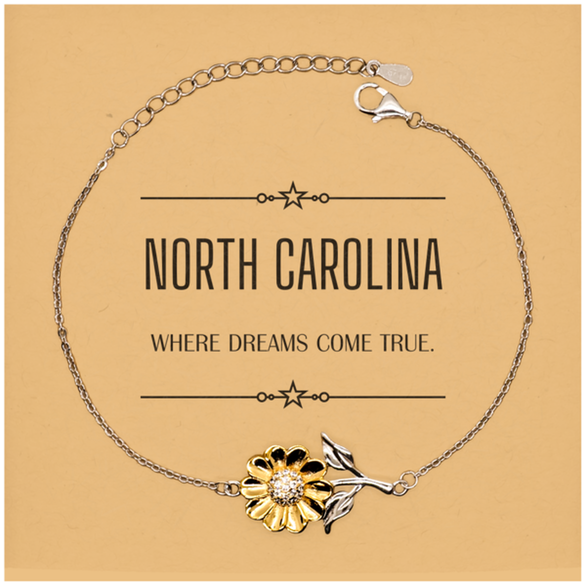 Love North Carolina State Sunflower Bracelet, North Carolina Where dreams come true, Birthday Christmas Inspirational Gifts For North Carolina Men, Women, Friends