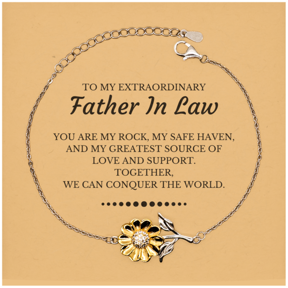 To My Extraordinary Father In Law Gifts, Together, we can conquer the world, Birthday Christmas Sunflower Bracelet For Father In Law, Christmas Gifts For Father In Law