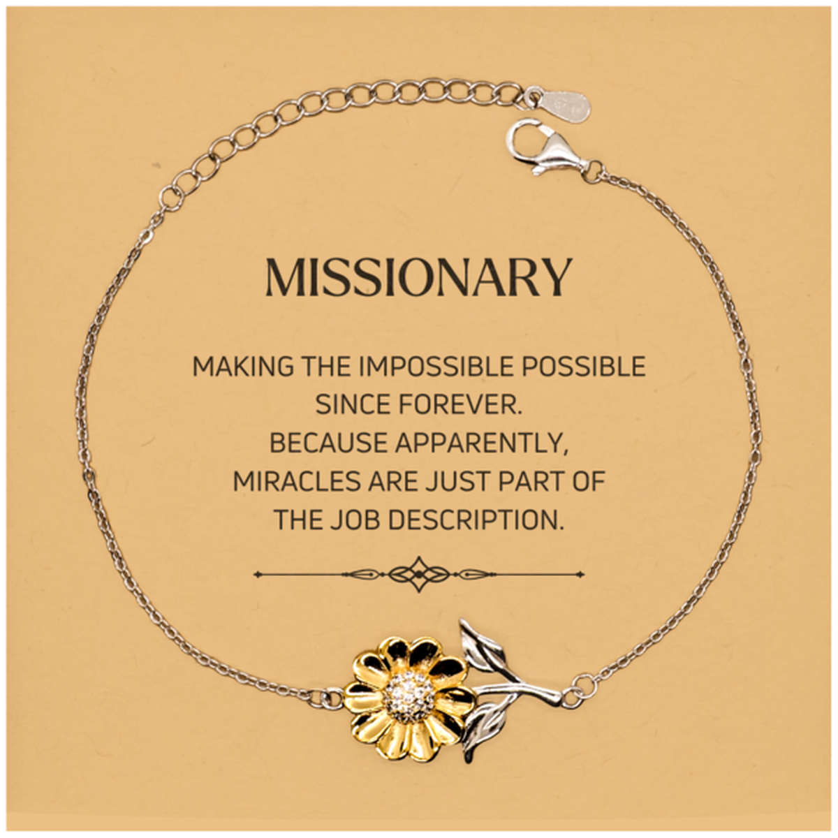 Missionary Sunflower Bracelet - Miracles are Just Part of the Job | Inspirational Gift