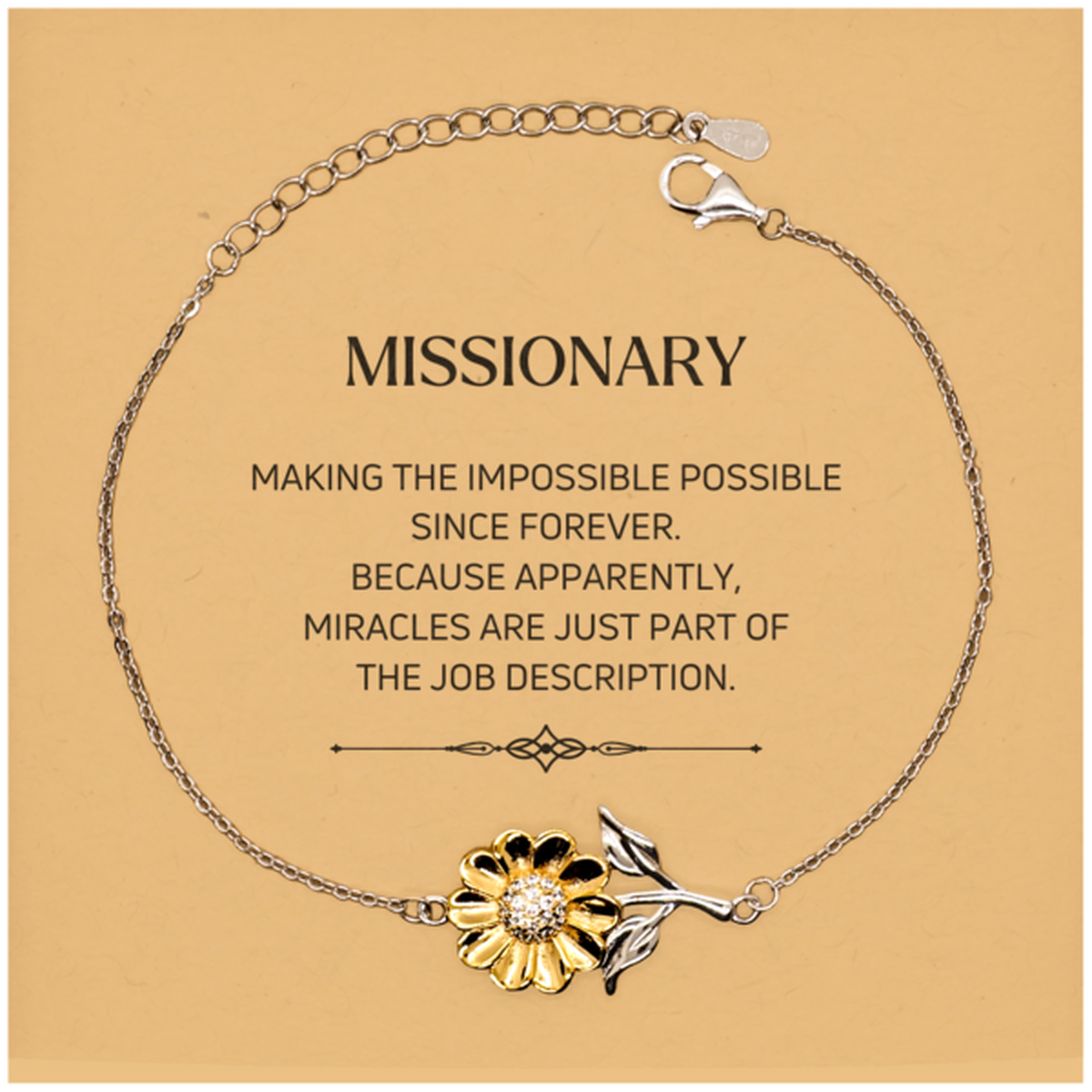 Funny Missionary Gifts, Miracles are just part of the job description, Inspirational Birthday Christmas Sunflower Bracelet For Missionary, Men, Women, Coworkers, Friends, Boss