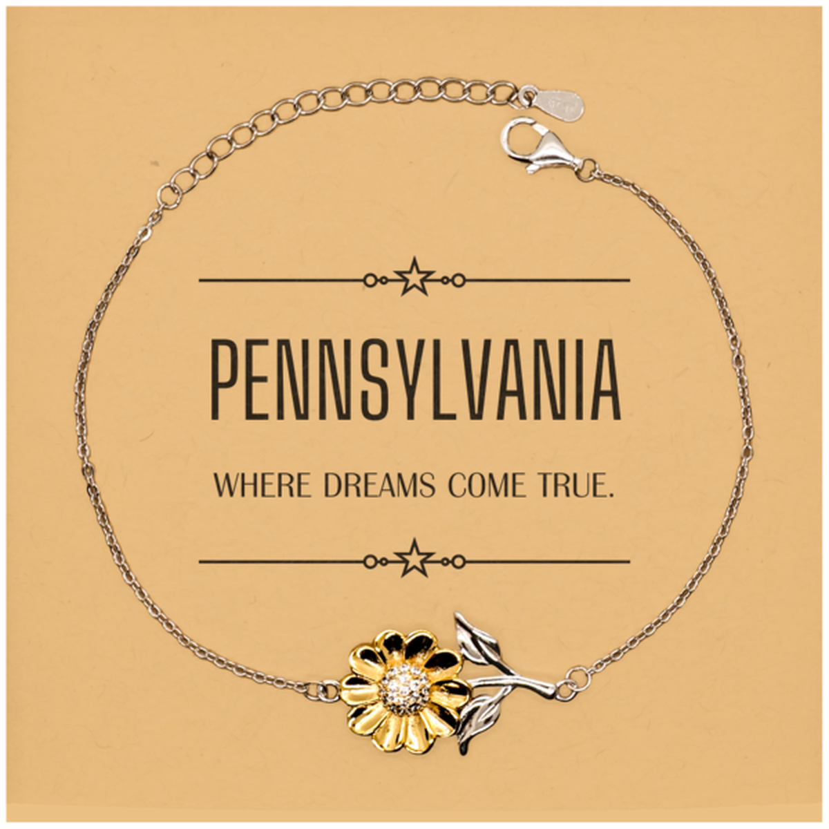 Love Pennsylvania State Sunflower Bracelet, Pennsylvania Where dreams come true, Birthday Christmas Inspirational Gifts For Pennsylvania Men, Women, Friends