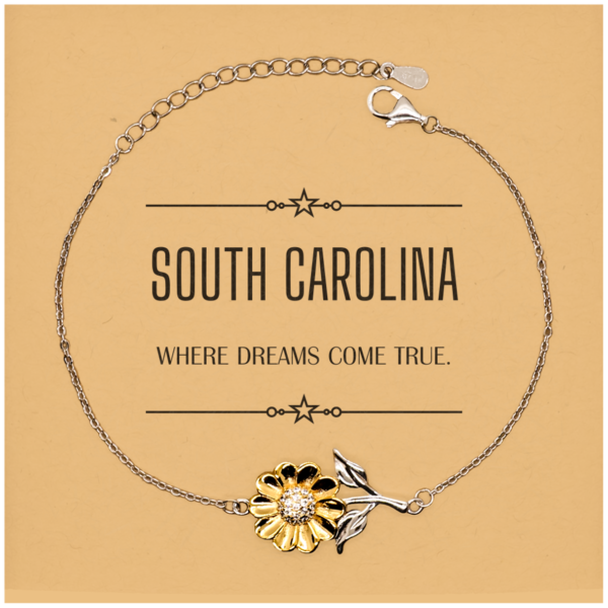 Love South Carolina State Sunflower Bracelet, South Carolina Where dreams come true, Birthday Christmas Inspirational Gifts For South Carolina Men, Women, Friends