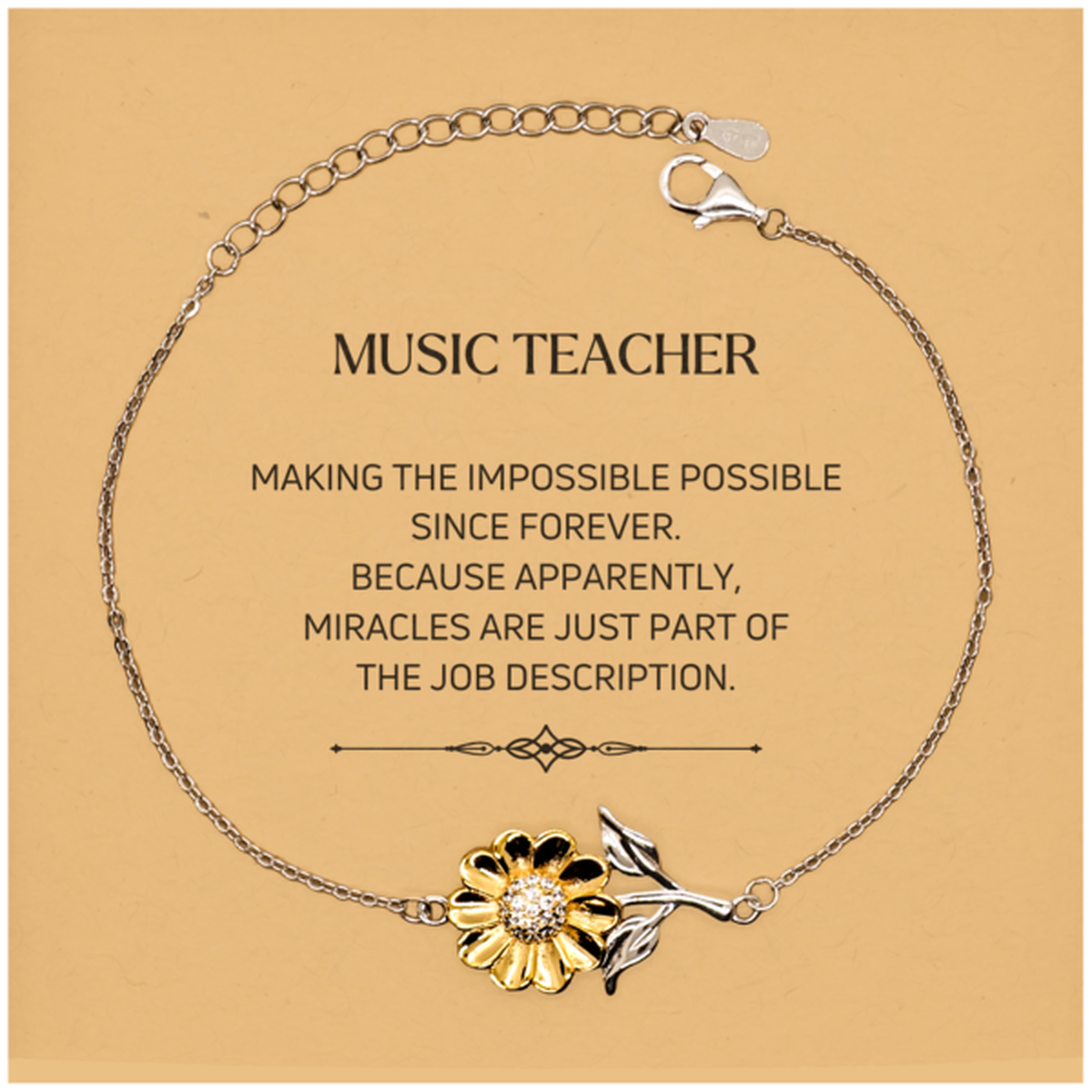 Funny Music Teacher Gifts, Miracles are just part of the job description, Inspirational Birthday Christmas Sunflower Bracelet For Music Teacher, Men, Women, Coworkers, Friends, Boss