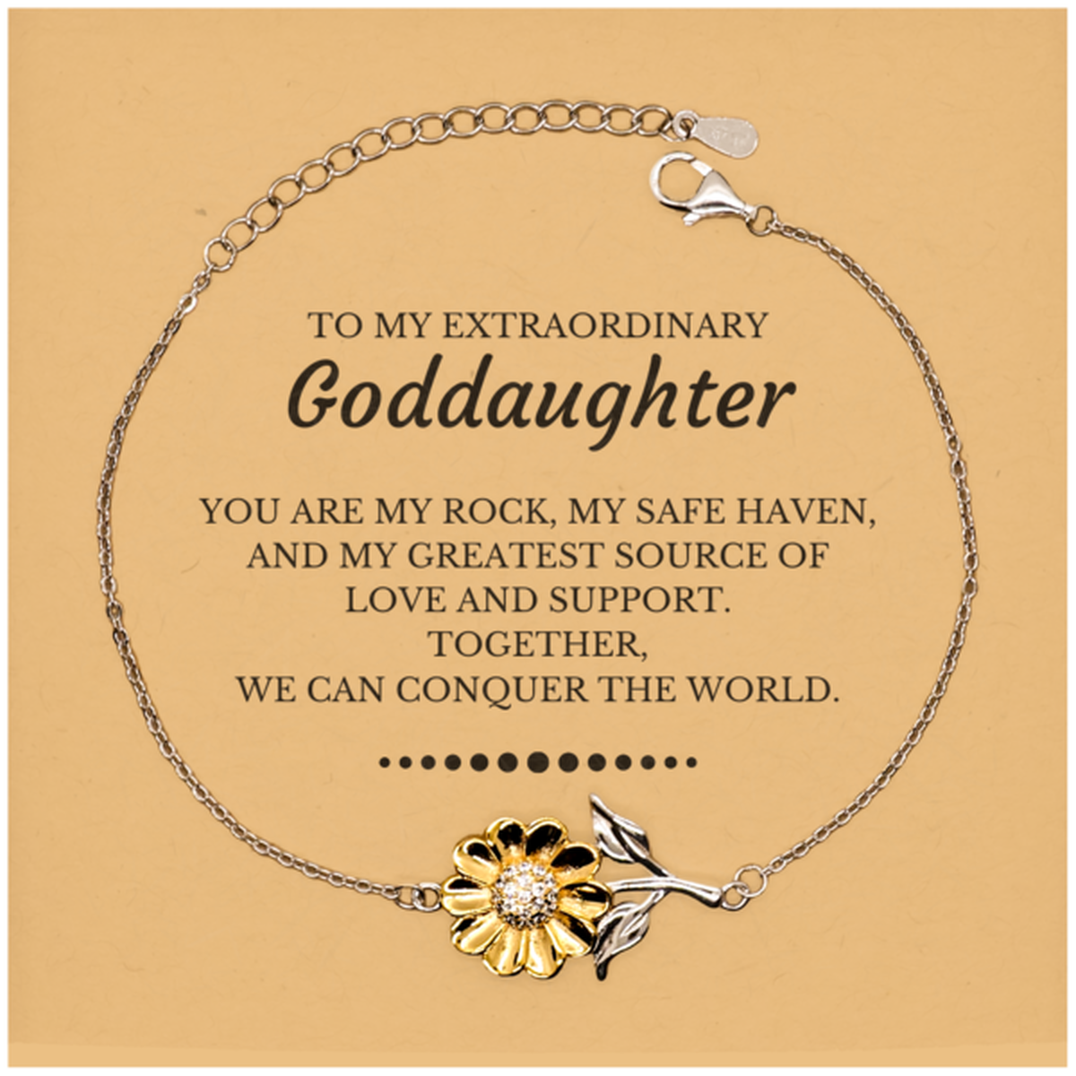 To My Extraordinary Goddaughter Gifts, Together, we can conquer the world, Birthday Christmas Sunflower Bracelet For Goddaughter, Christmas Gifts For Goddaughter