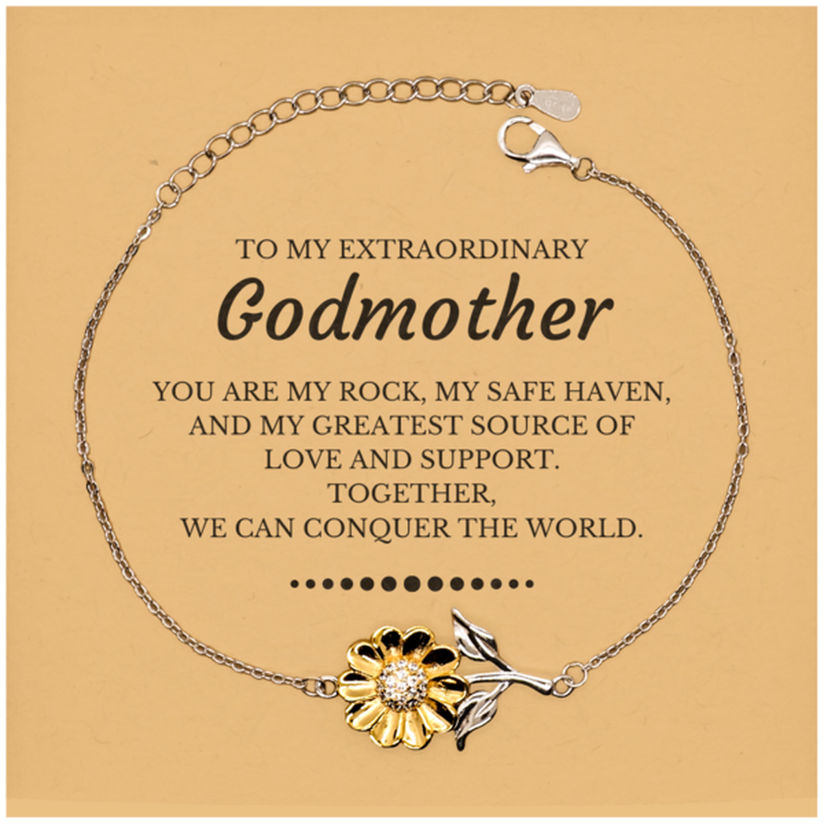 To My Extraordinary Godmother Gifts, Together, we can conquer the world, Birthday Christmas Sunflower Bracelet For Godmother, Christmas Gifts For Godmother