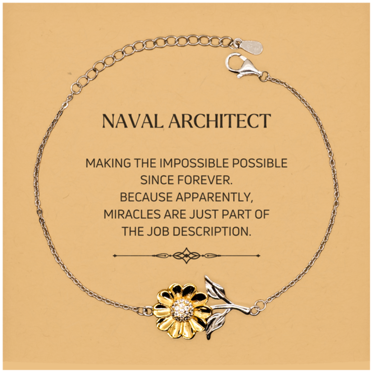 Funny Naval Architect Gifts, Miracles are just part of the job description, Inspirational Birthday Christmas Sunflower Bracelet For Naval Architect, Men, Women, Coworkers, Friends, Boss