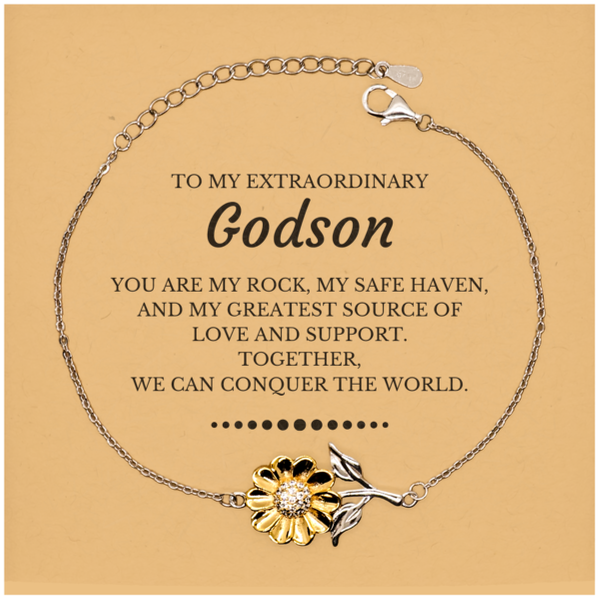 To My Extraordinary Godson Gifts, Together, we can conquer the world, Birthday Christmas Sunflower Bracelet For Godson, Christmas Gifts For Godson
