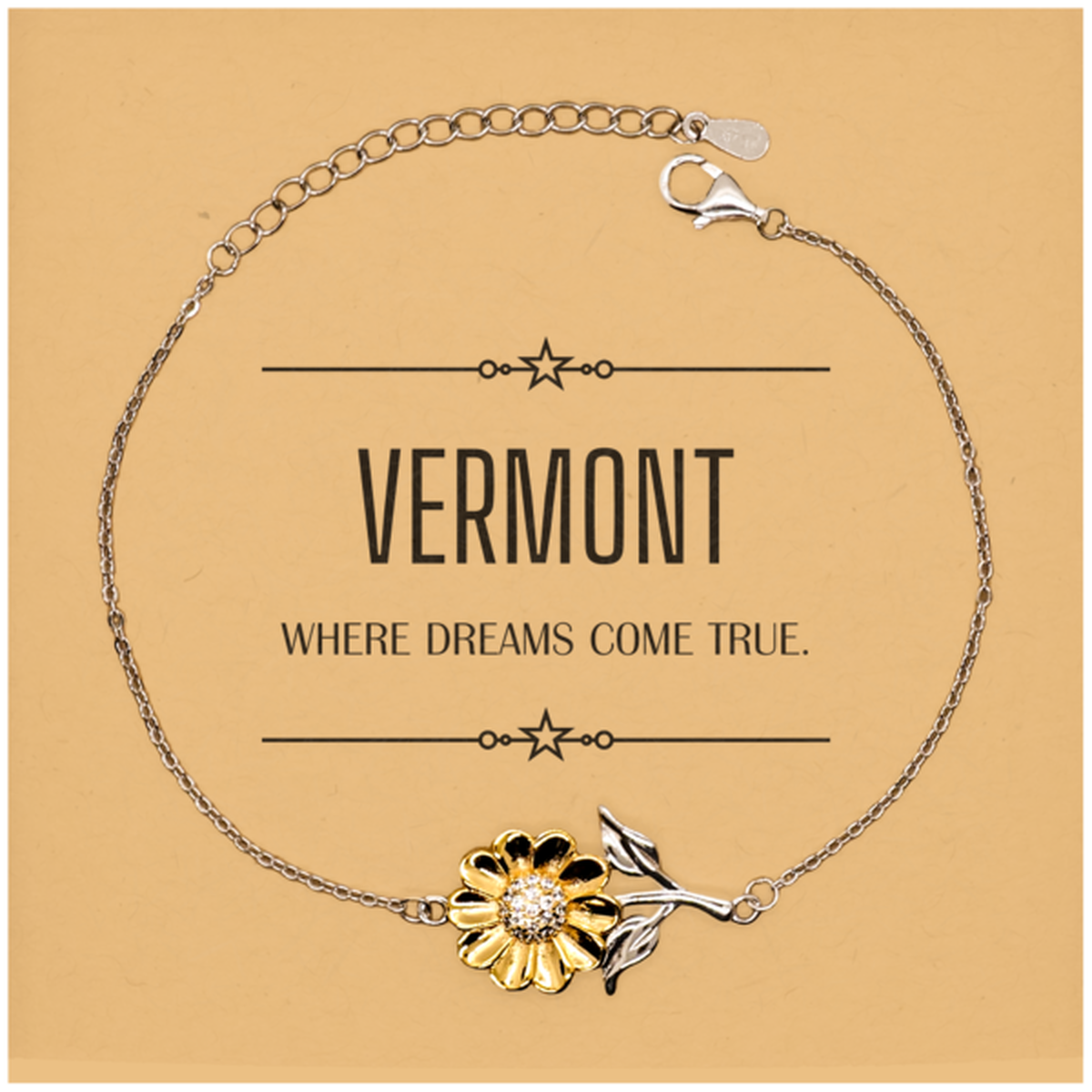 Love Vermont State Sunflower Bracelet, Vermont Where dreams come true, Birthday Christmas Inspirational Gifts For Vermont Men, Women, Friends