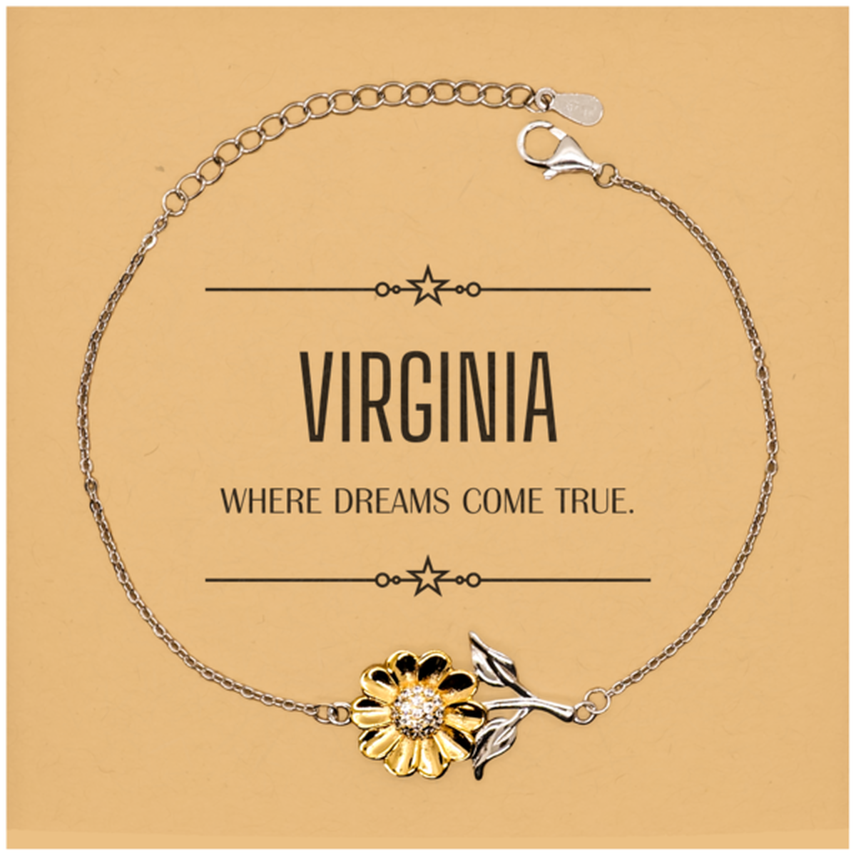 Love Virginia State Sunflower Bracelet, Virginia Where dreams come true, Birthday Christmas Inspirational Gifts For Virginia Men, Women, Friends