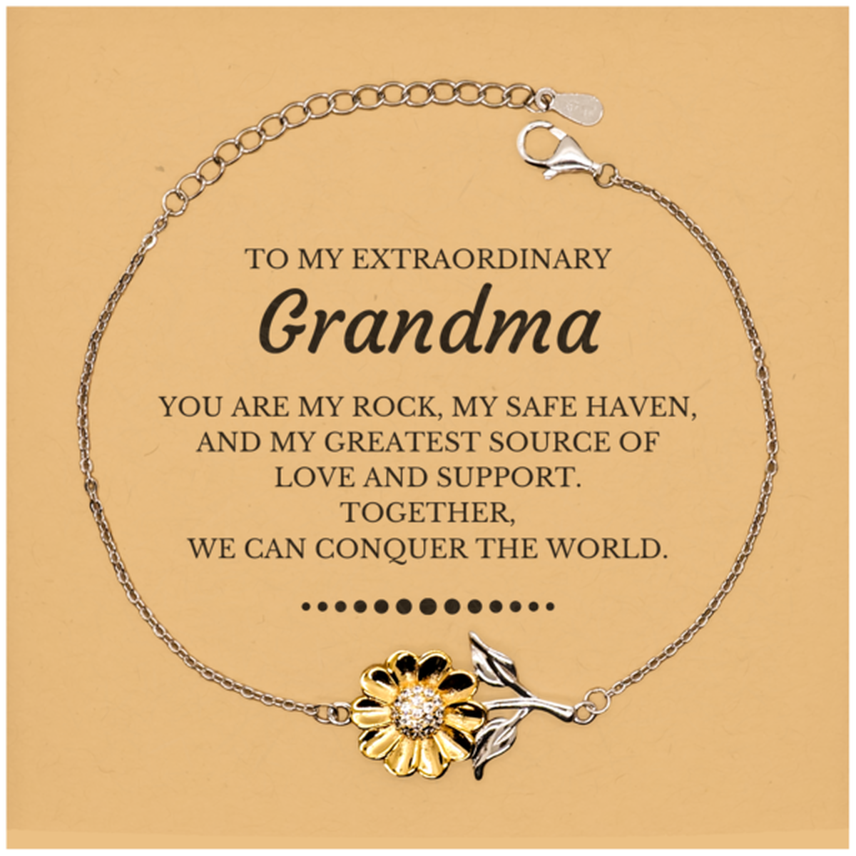 To My Extraordinary Grandma Gifts, Together, we can conquer the world, Birthday Christmas Sunflower Bracelet For Grandma, Christmas Gifts For Grandma