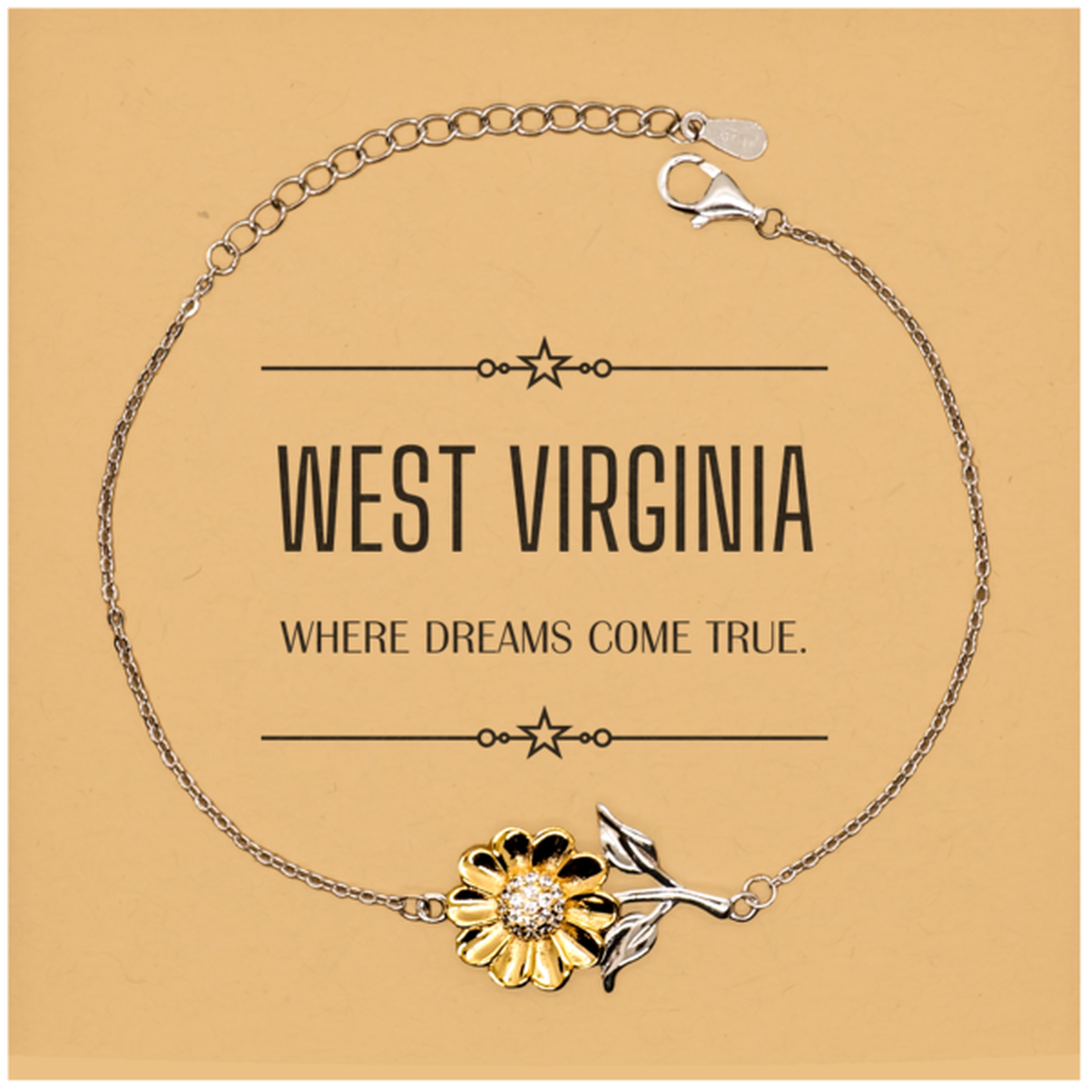Love West Virginia State Sunflower Bracelet, West Virginia Where dreams come true, Birthday Christmas Inspirational Gifts For West Virginia Men, Women, Friends