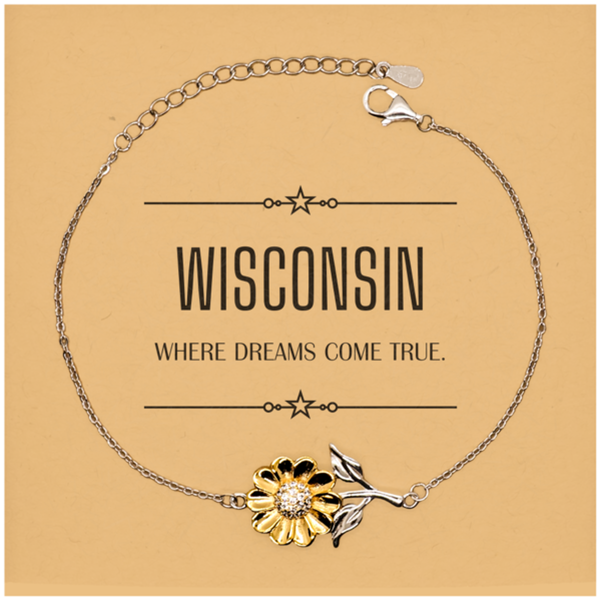 Love Wisconsin State Sunflower Bracelet, Wisconsin Where dreams come true, Birthday Christmas Inspirational Gifts For Wisconsin Men, Women, Friends